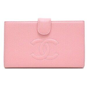 CHANEL Pink Caviar Leather Logo Wallet